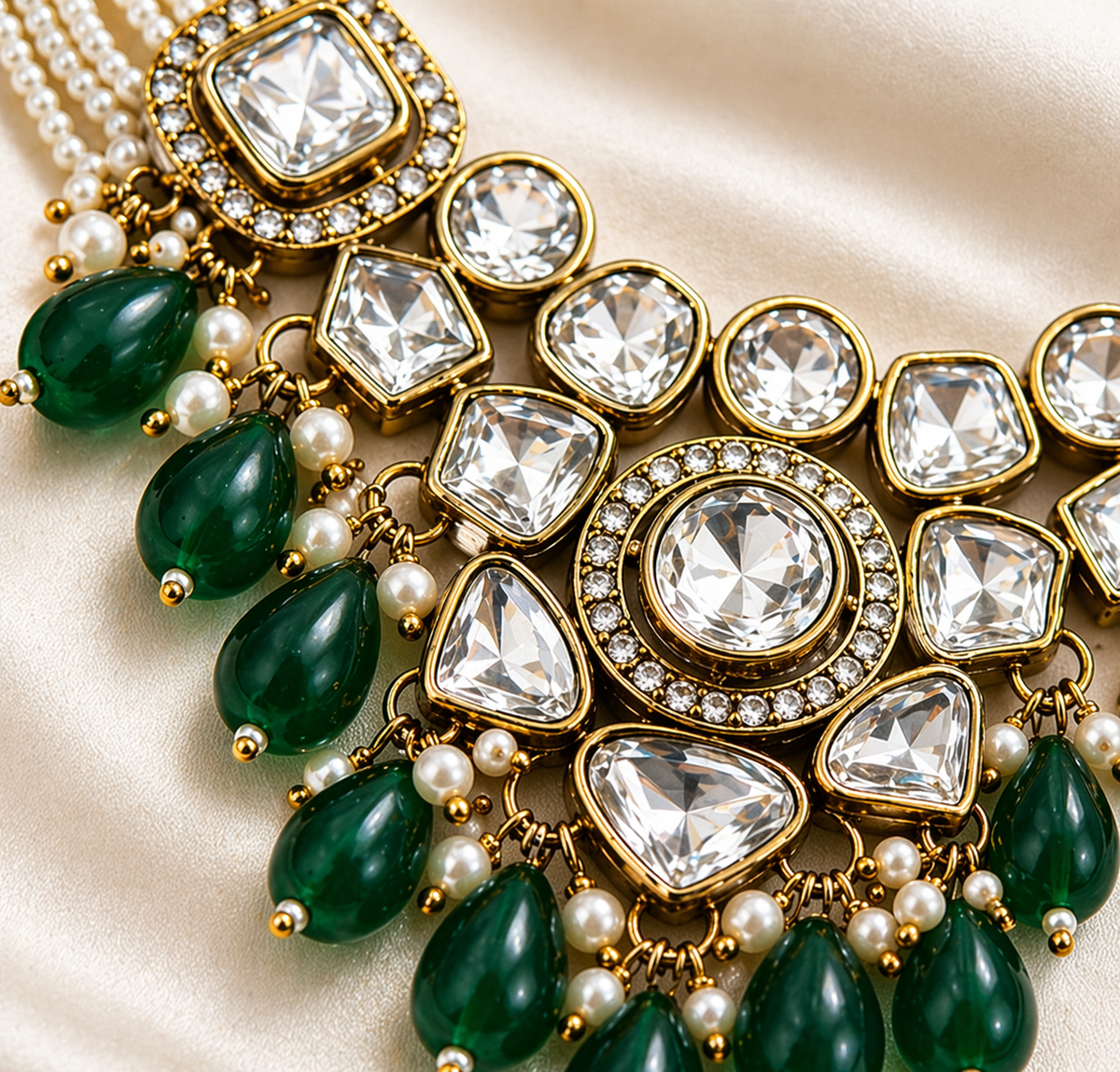 Gold-Tone Kundan Choker Necklace & Earrings Set