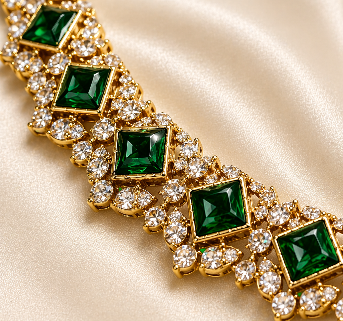 Emerald Green Gold Plated Polki Style Jewelry Set
