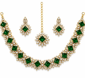 Emerald Green Gold Plated Polki Style Jewelry Set