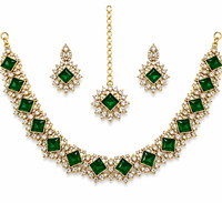 Emerald Green Gold Plated Polki Style Jewelry Set