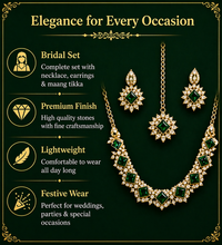 Emerald Green Gold Plated Polki Style Jewelry Set