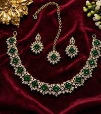 Emerald Green Gold Plated Polki Style Jewelry Set
