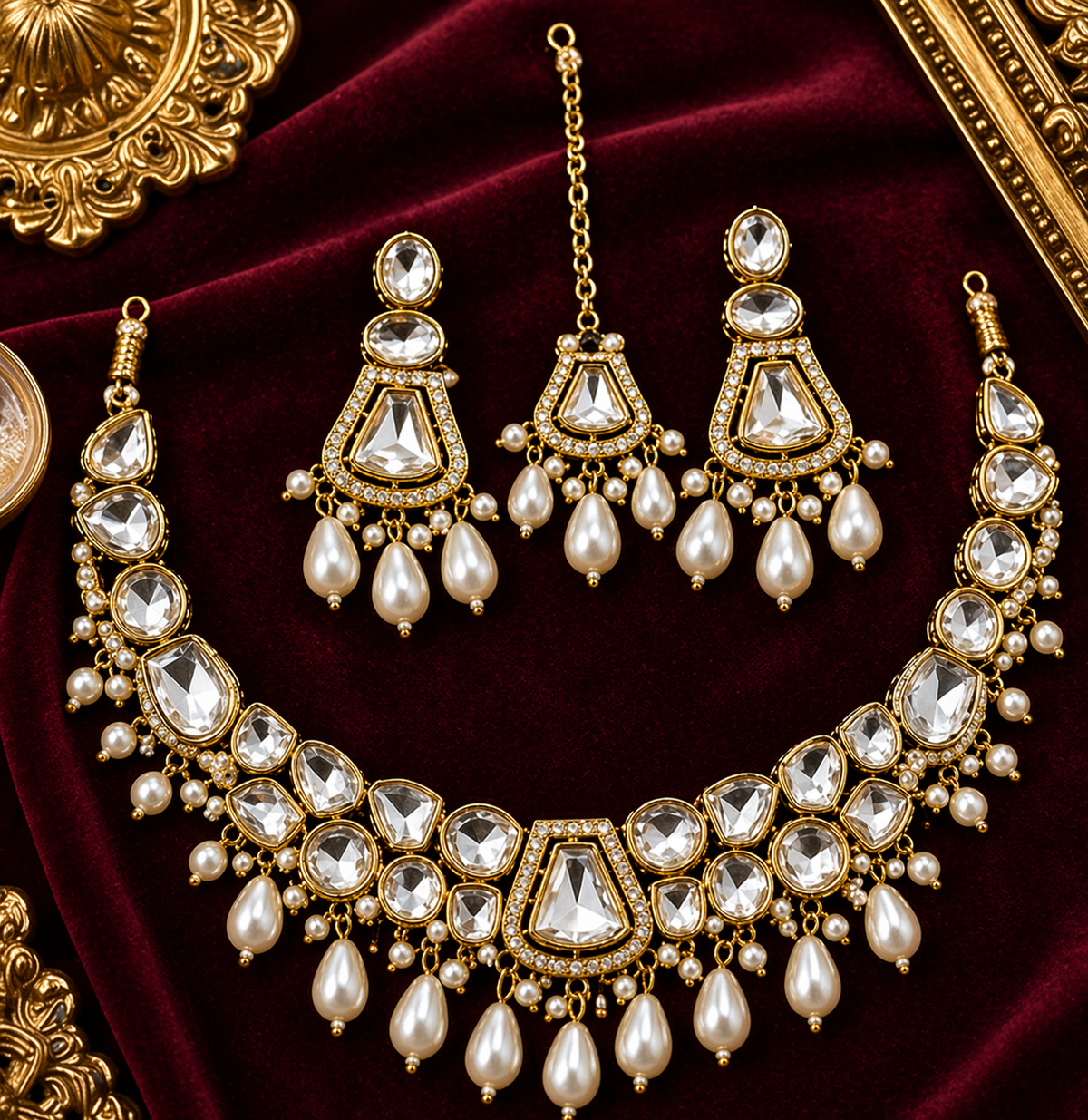 White Pearl Kundan Necklace Set