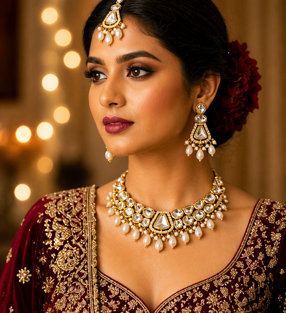White Pearl Kundan Necklace Set