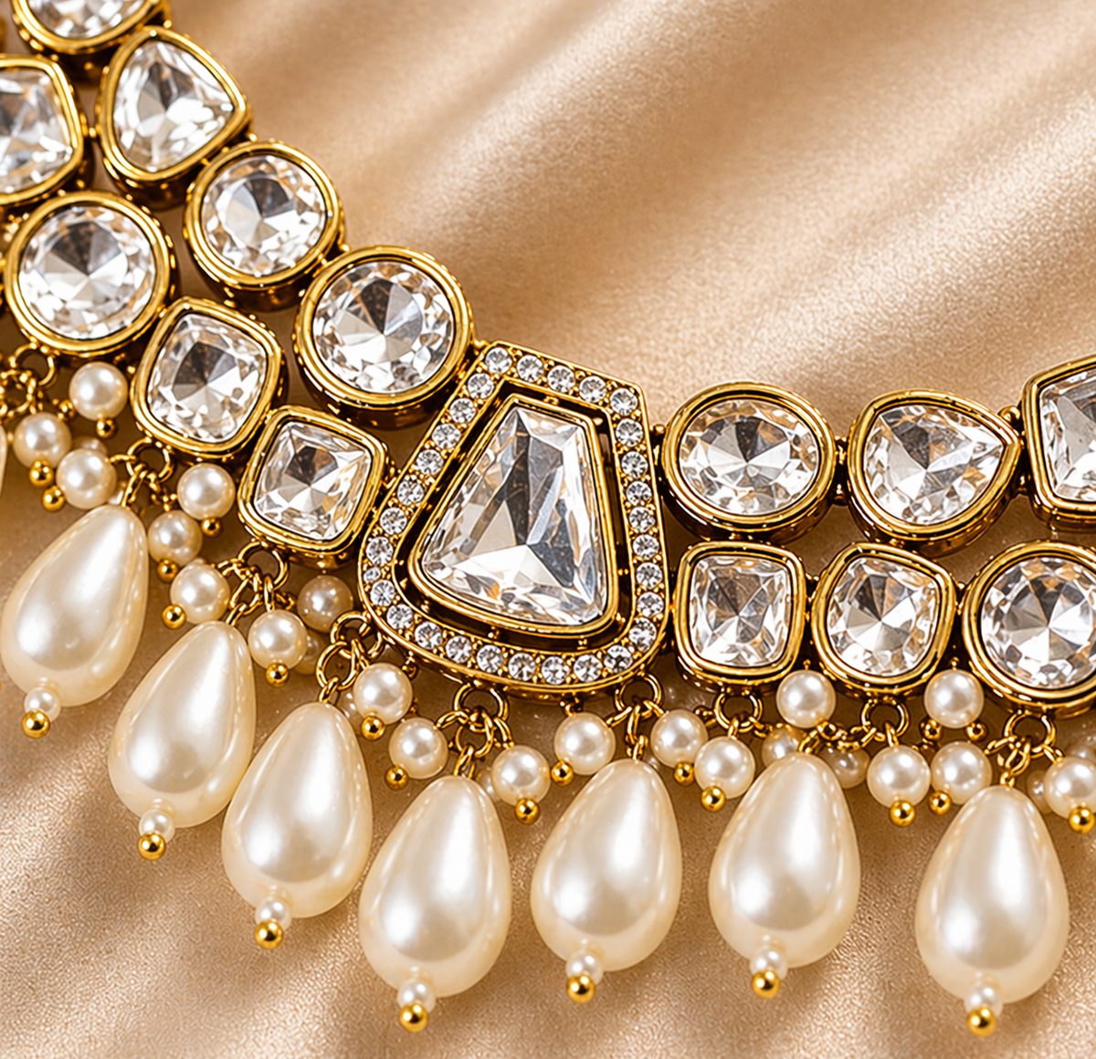 White Pearl Kundan Necklace Set