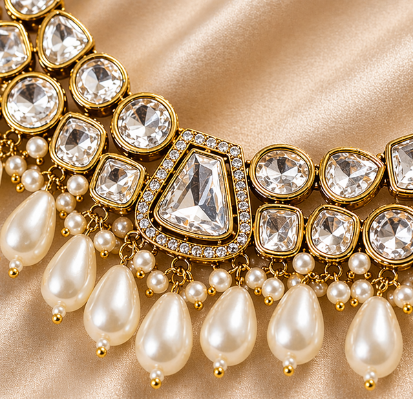 White Pearl Kundan Necklace Set