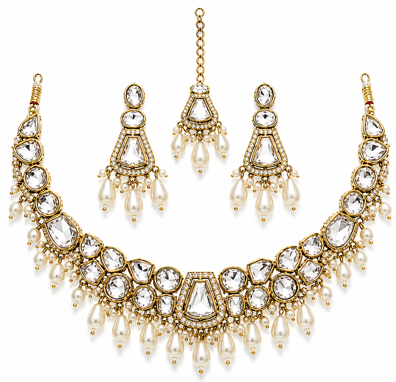White Pearl Kundan Necklace Set
