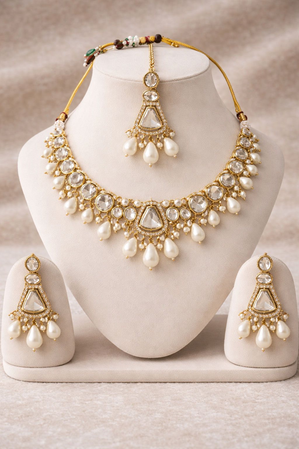White Pearl Kundan Necklace Set