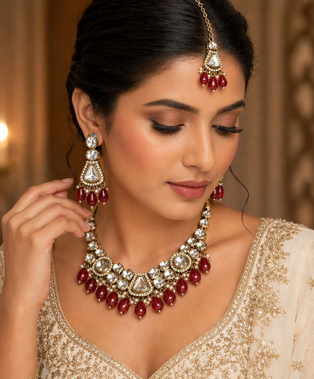 White Pearl Kundan Necklace Set