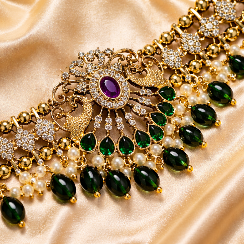 Royal Peacock Kundan Choker Set – Emerald Green
