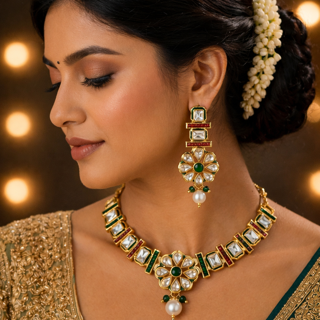 Kundan Necklace Set with Handcrafted Meenakari Design