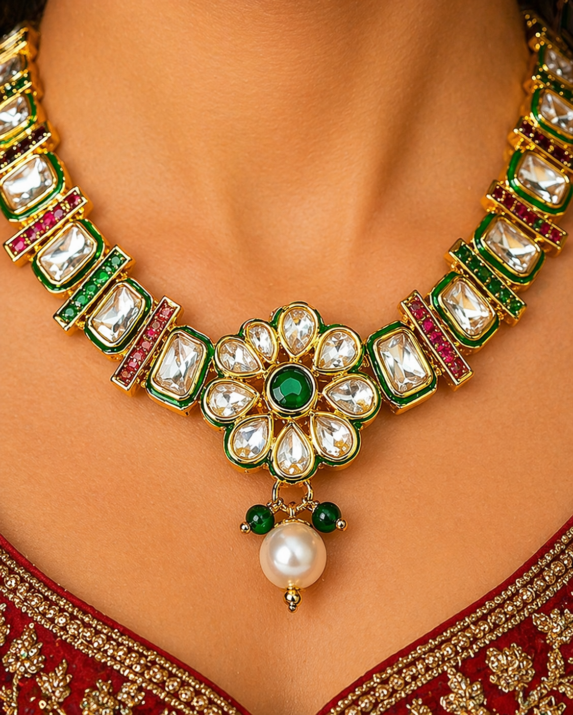 Kundan Necklace Set with Handcrafted Meenakari Design