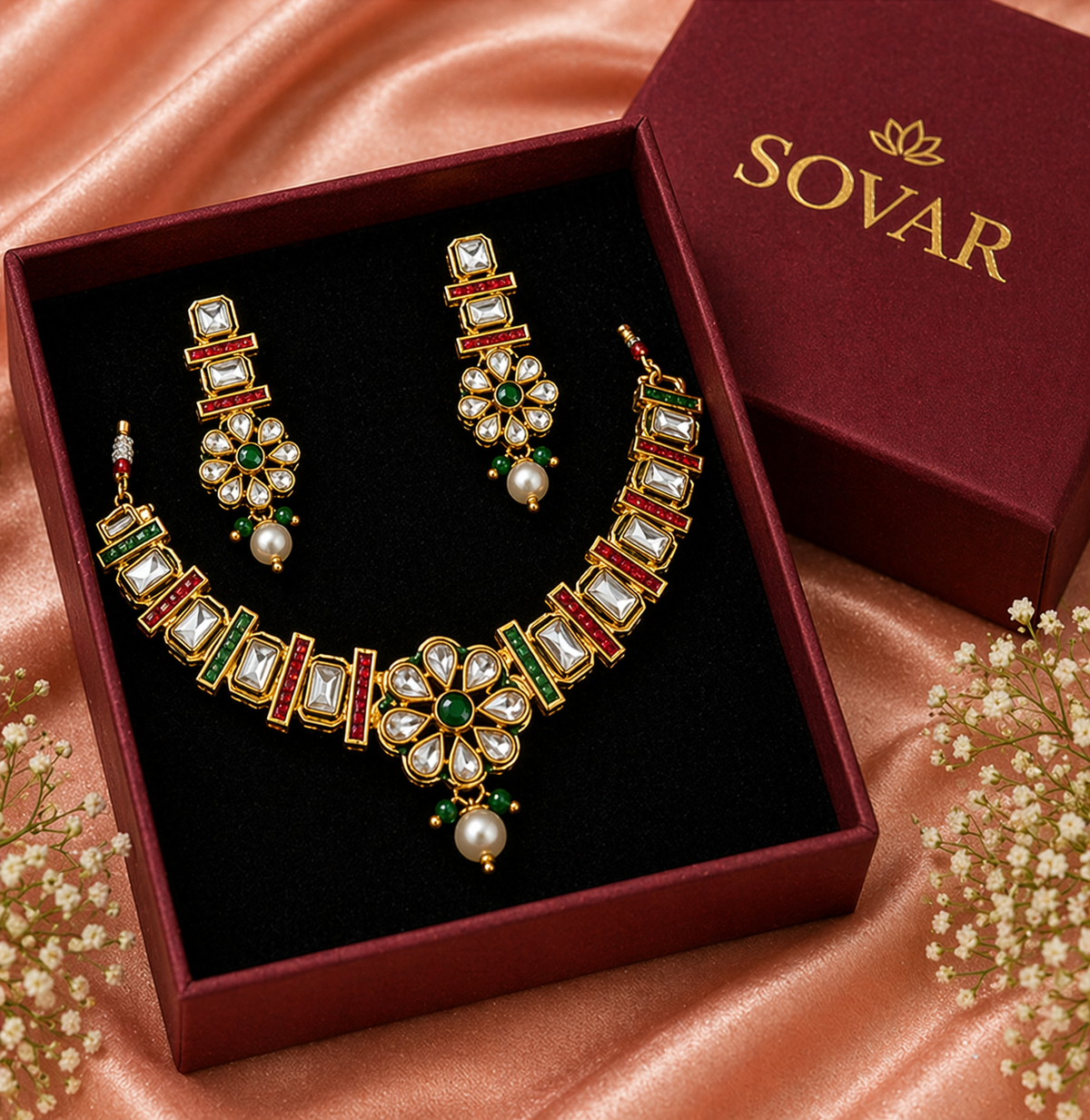 Kundan Necklace Set with Handcrafted Meenakari Design
