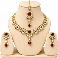 Green & Ruby Kundan Necklace Set with Maang Tikka & Earrings