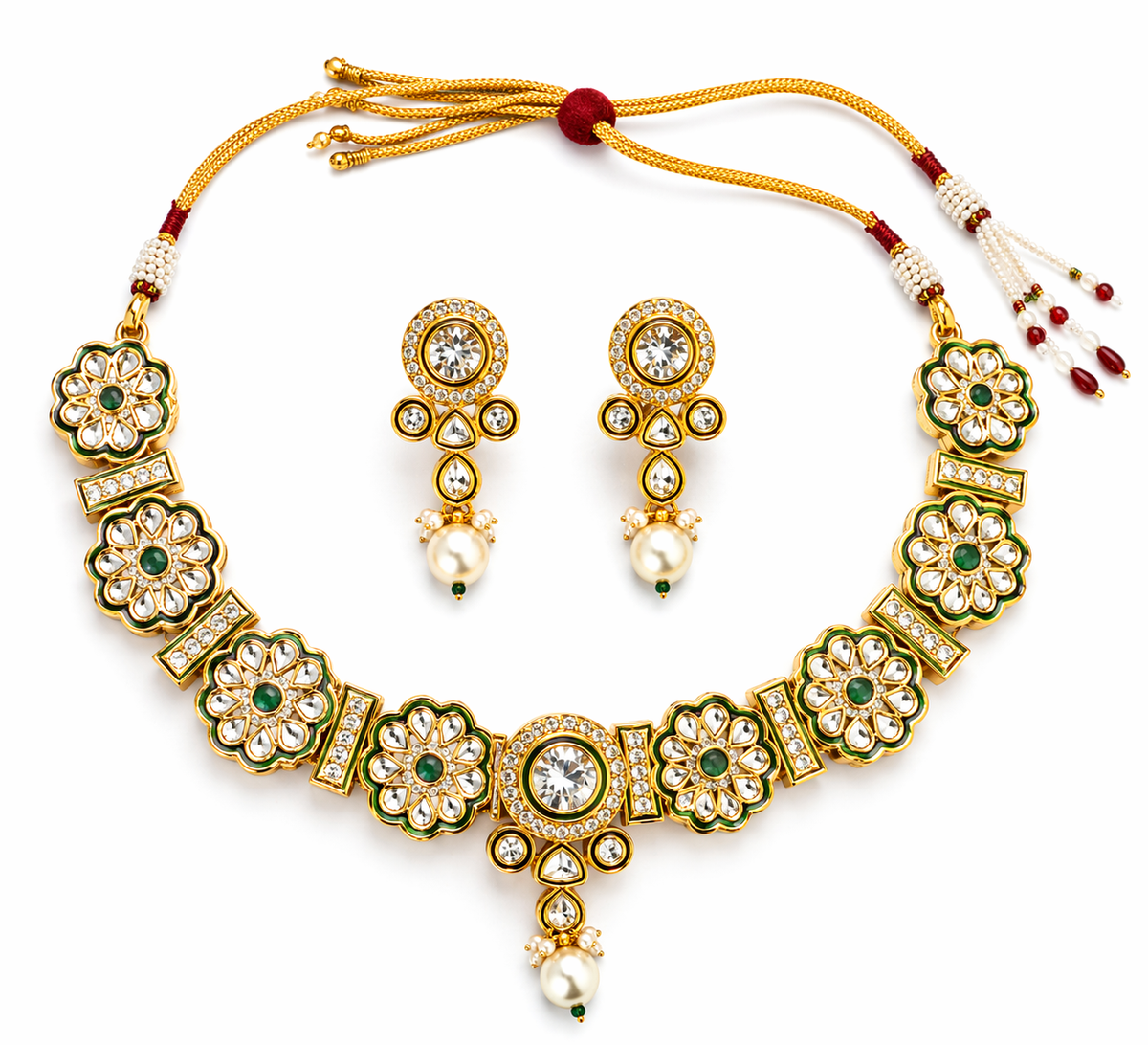Ruby Kundan Necklace Set with Maang Tikka & Earrings