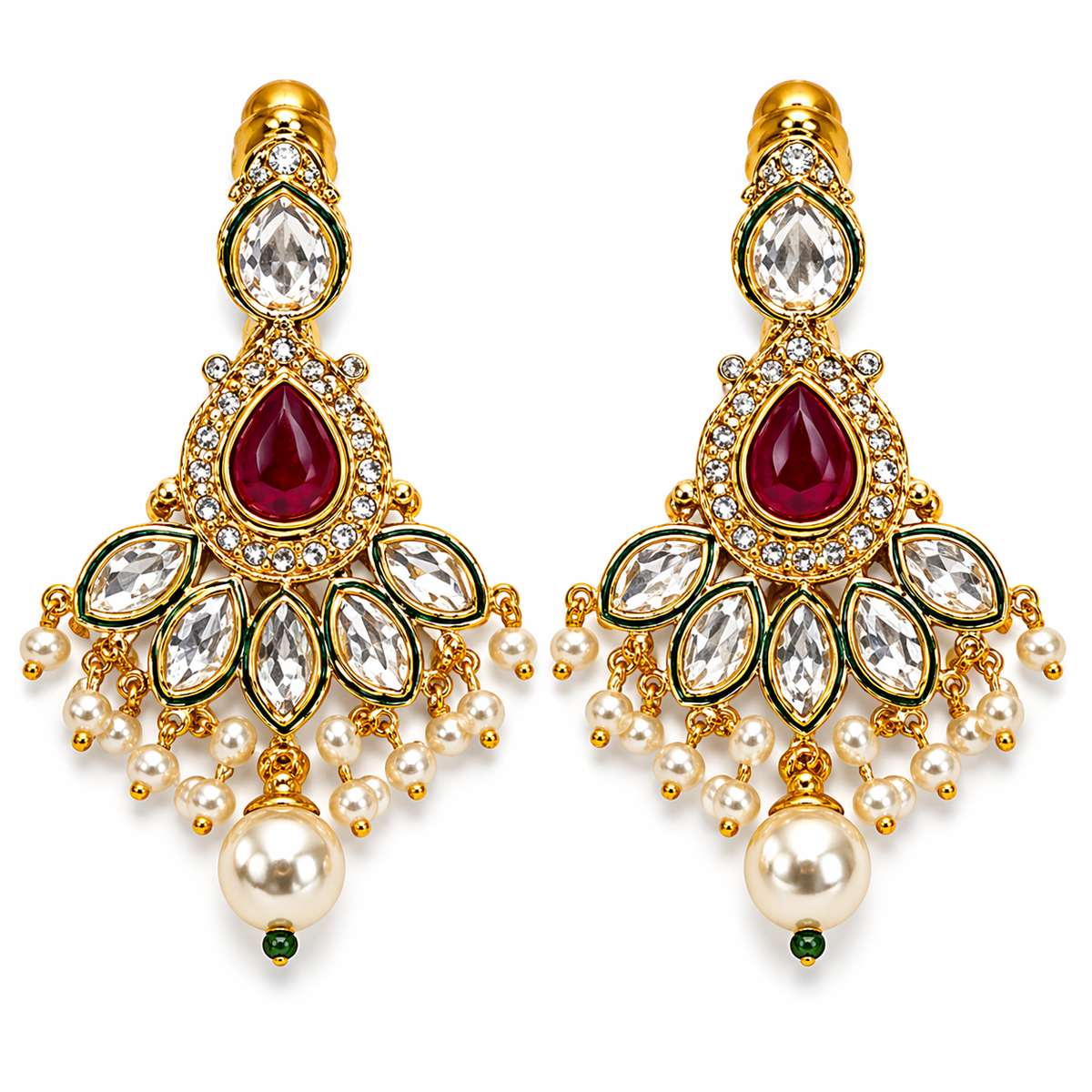 Gold-Plated Meenakari Kundan Pearl Drop Necklace Set