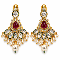 Gold Plated Meenakari Kundan Jewelry Set with Pearl Drops