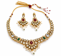 Gold Plated Meenakari Kundan Jewelry Set with Pearl Drops