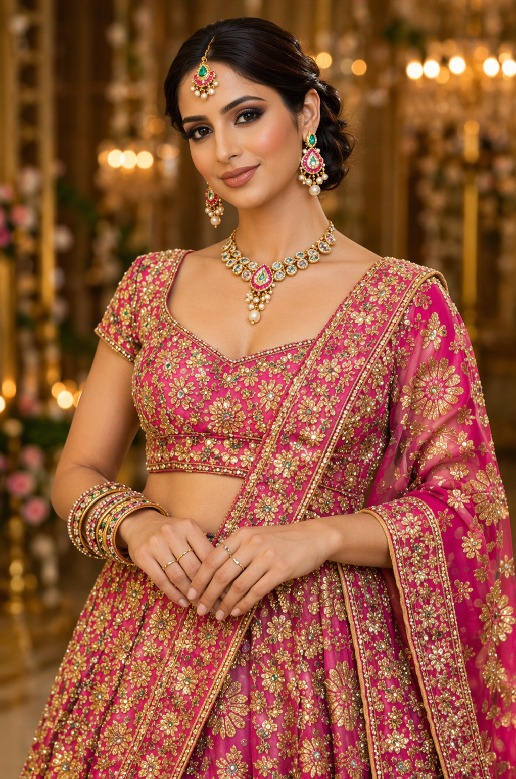 Gold-Plated Meenakari Kundan Pearl Drop Jewelry Set