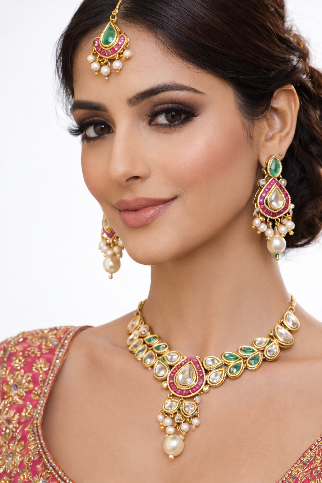 Gold-Plated Meenakari Kundan Pearl Drop Jewelry Set