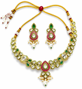 Gold Plated Meenakari Kundan Jewelry Set with Pearl Drops