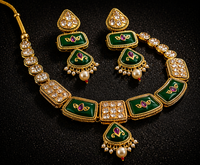 Emerald Green Kundan Polki Necklace Set