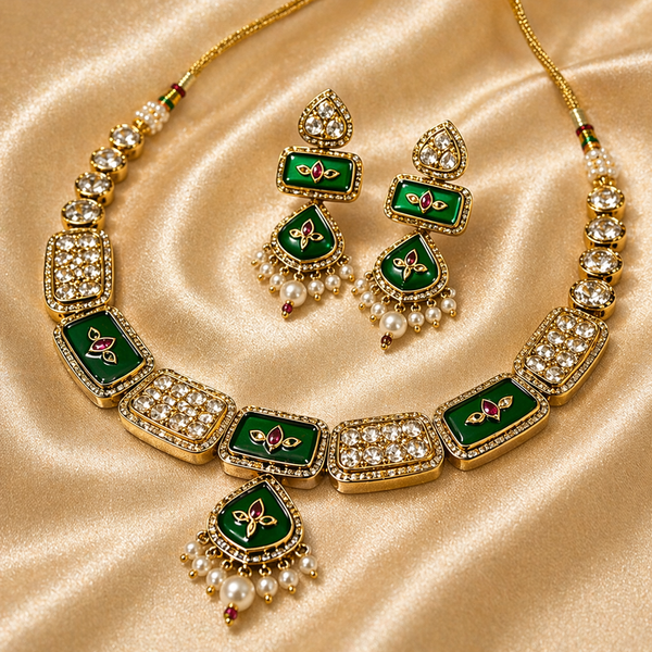 Green Kundan Polki Necklace Set