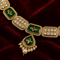 Emerald Green Kundan Polki Necklace Set