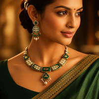 Emerald Green Kundan Polki Necklace Set