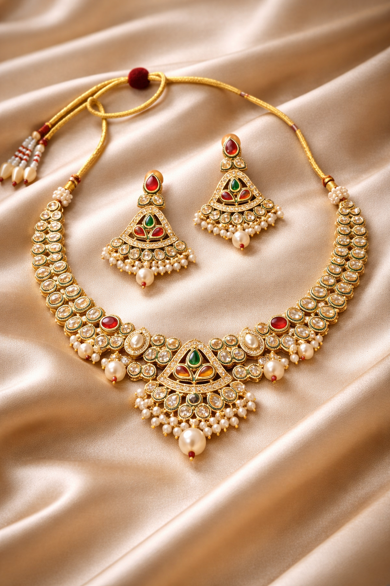 Kundan Pearl Necklace Set with Earrings