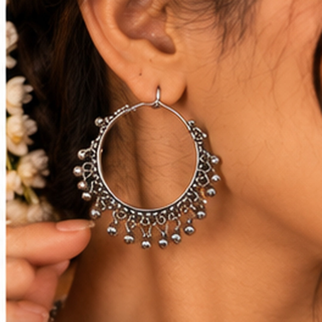 SOVAR Oxidised Silver Tribal Peacock Necklace & Earrings Set for Women | Traditional Ethnic Jewellery