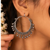 SOVAR Oxidised Silver Tribal Peacock Necklace & Earrings Set for Women | Traditional Ethnic Jewellery