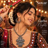 SOVAR Oxidised Silver Tribal Peacock Necklace & Earrings Set for Women | Traditional Ethnic Jewellery