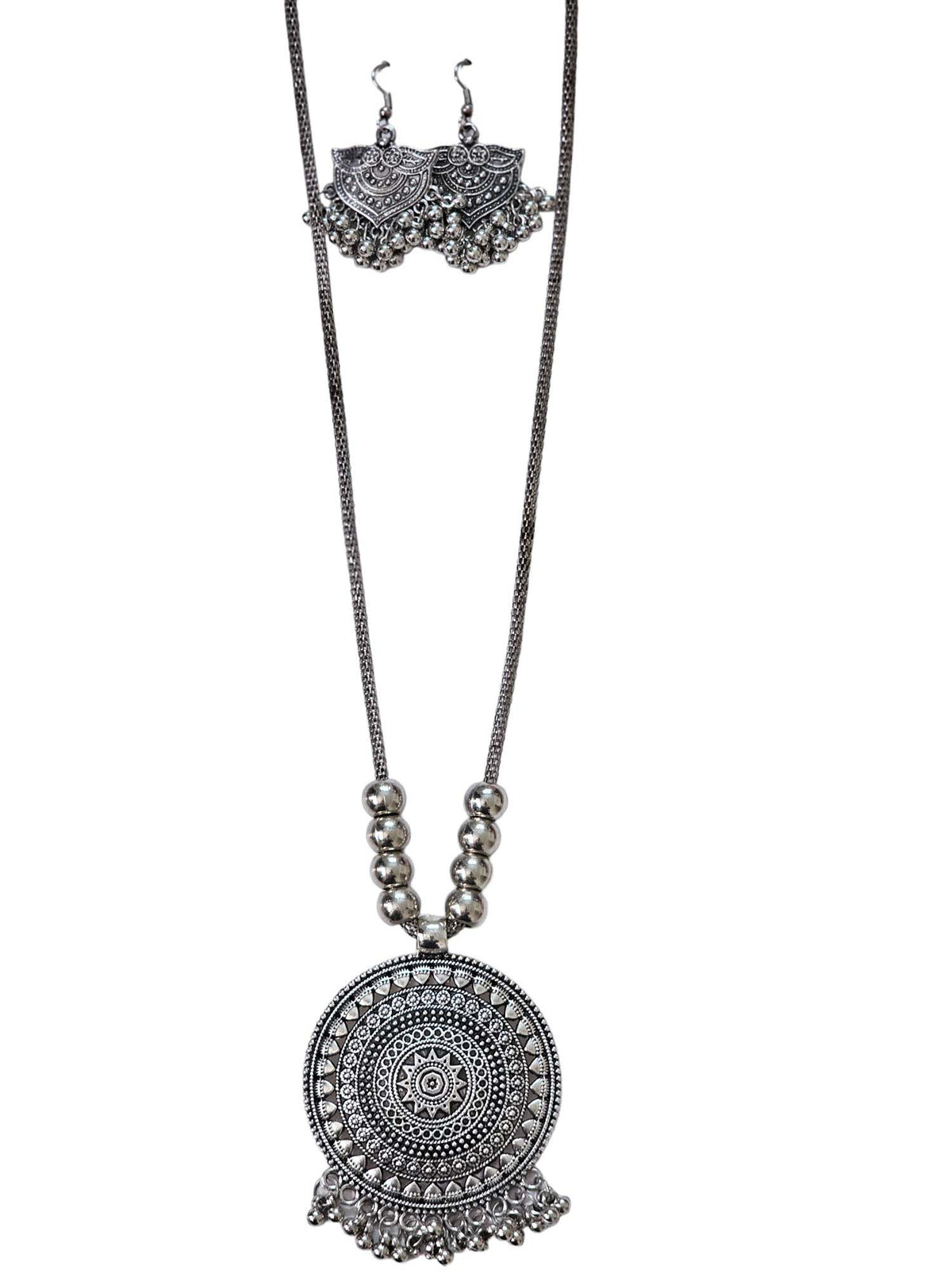 SOVAR Tribal Mandala Antique Oxidised Necklace & Earrings Set