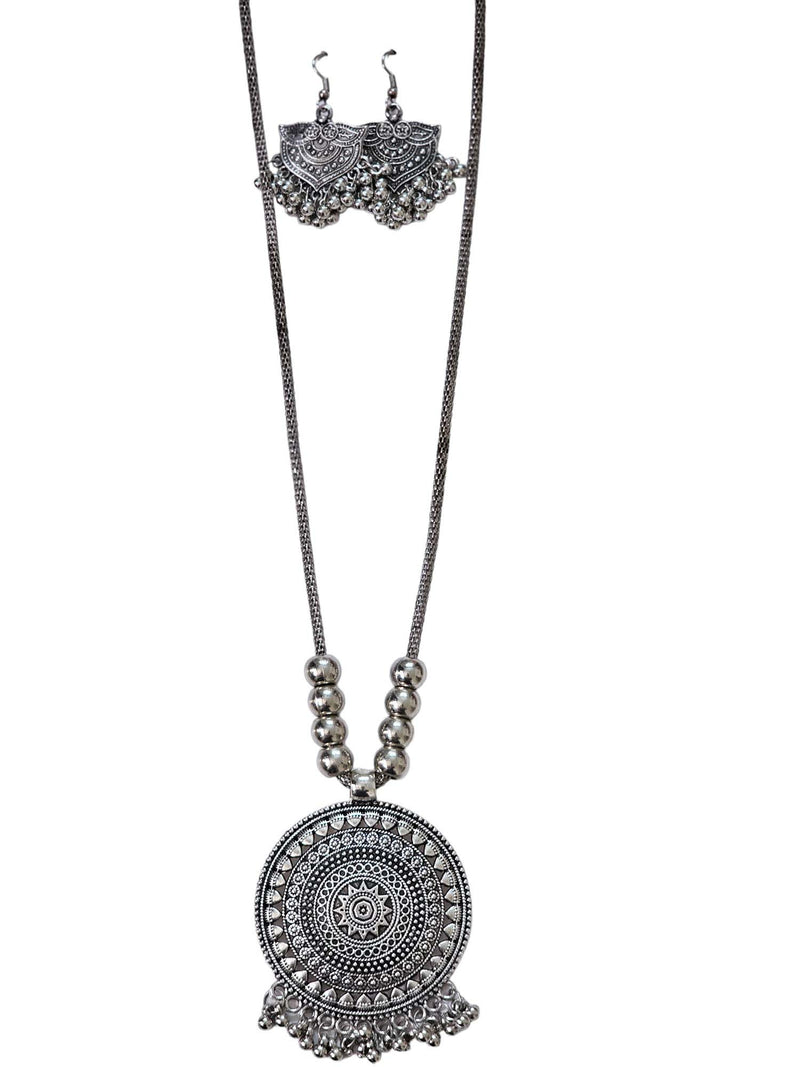 SOVAR Tribal Mandala Antique Oxidised Necklace & Earrings Set