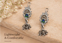 SOVAR Oxidised Silver Peacock Necklace & Earrings Set for Women | Traditional Ethnic Jewellery