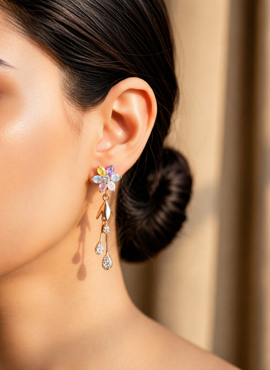 Gold-Plated Cubic Zirconia Dangle Earrings
