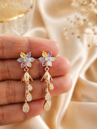 Gold Plated CZ Diamond Long Dangle Earrings