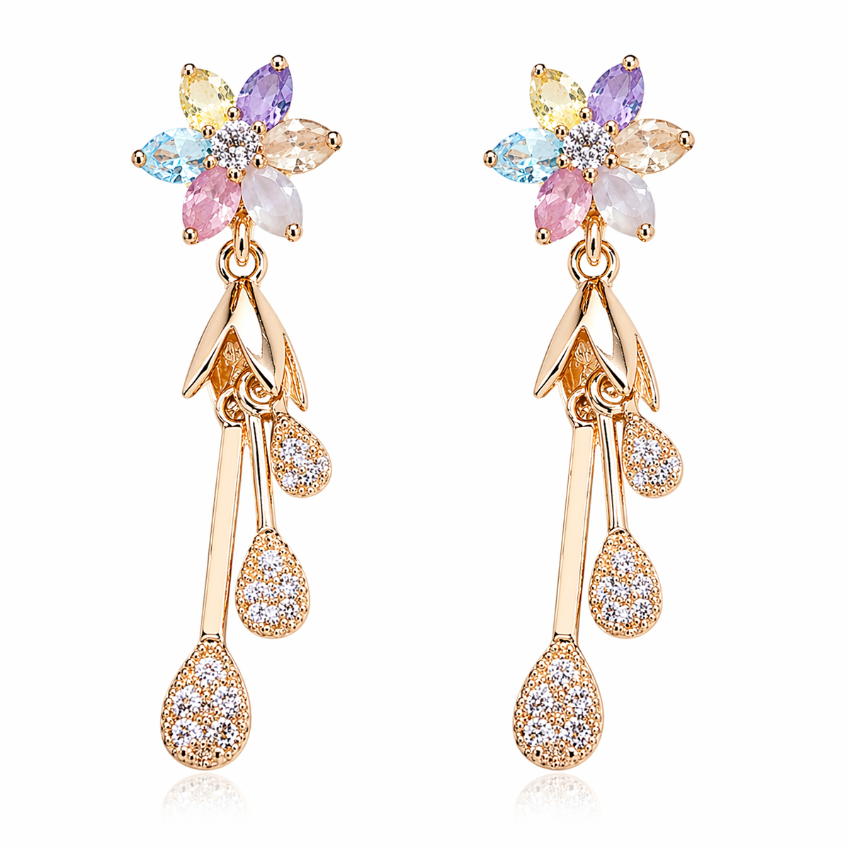 Gold Plated CZ Diamond Long Dangle Earrings