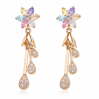 Gold Plated CZ Diamond Long Dangle Earrings