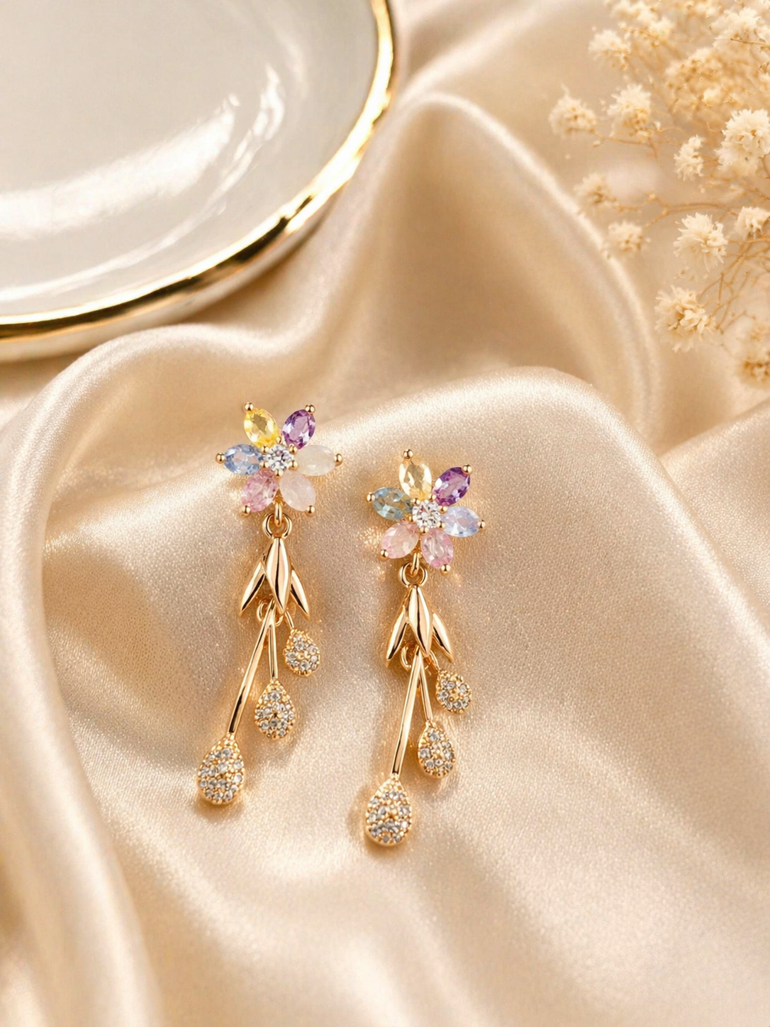 Gold-Plated Cubic Zirconia Dangle Earrings