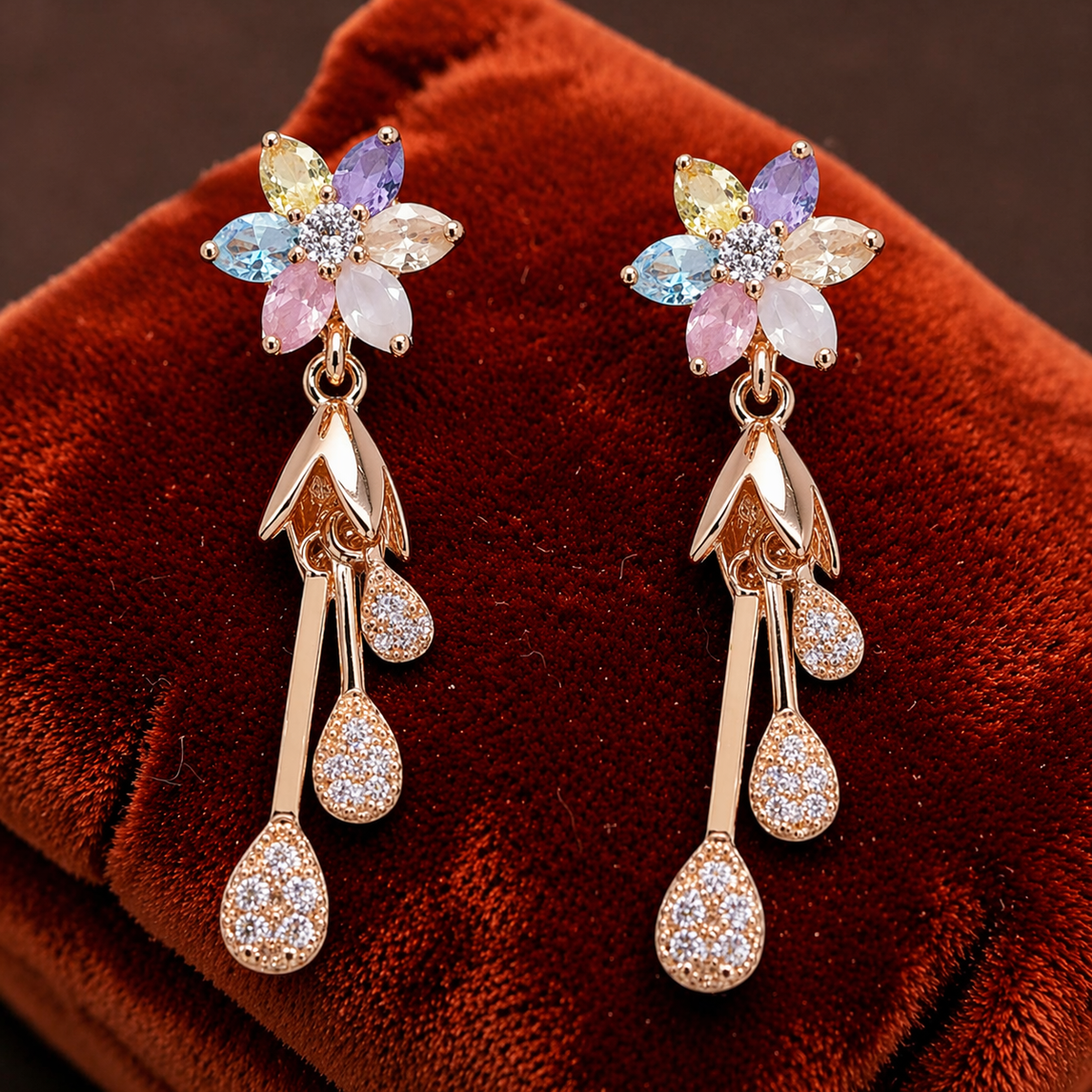 Gold-Plated Cubic Zirconia Dangle Earrings