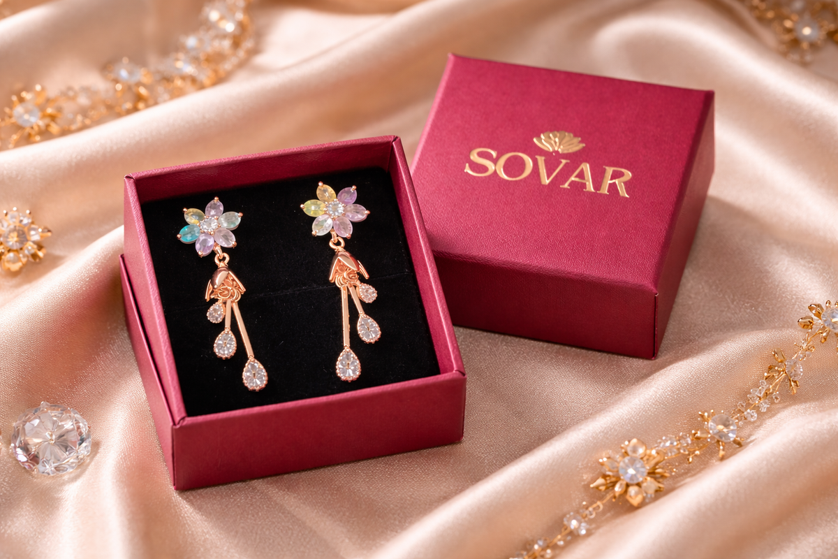 Gold-Plated Cubic Zirconia Dangle Earrings