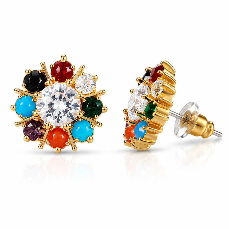 Gold Plated Pearl & Stone Floral Earrings