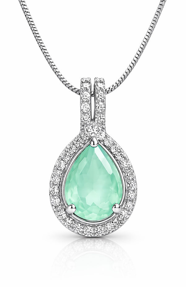 Emerald Light Green Teardrop Pendant Necklace