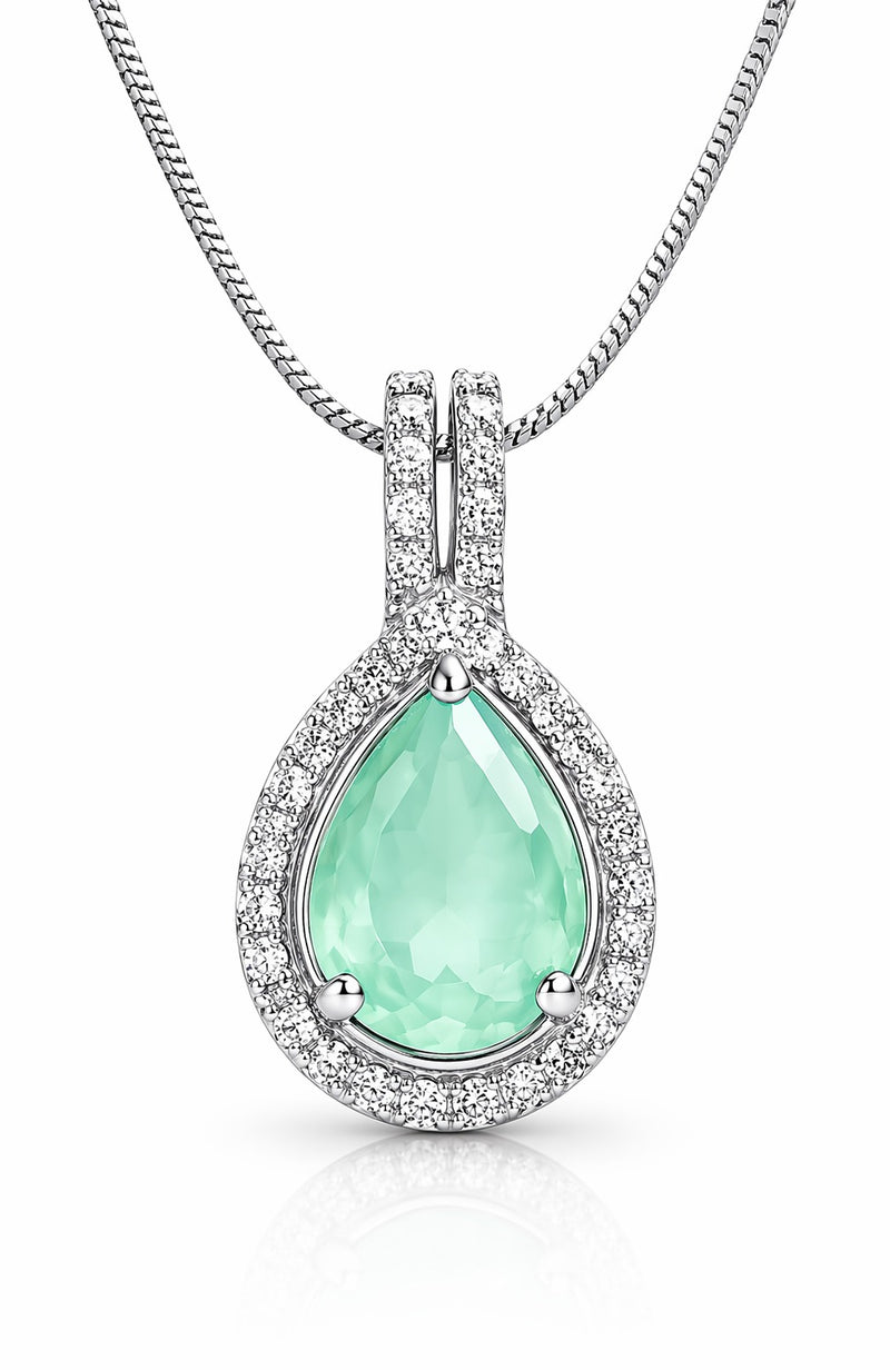 Emerald Light Green Teardrop Pendant Necklace