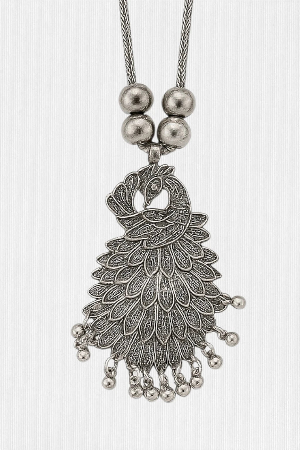 Sovar Oxidised Silver Peacock Necklace & Earrings Set for Women