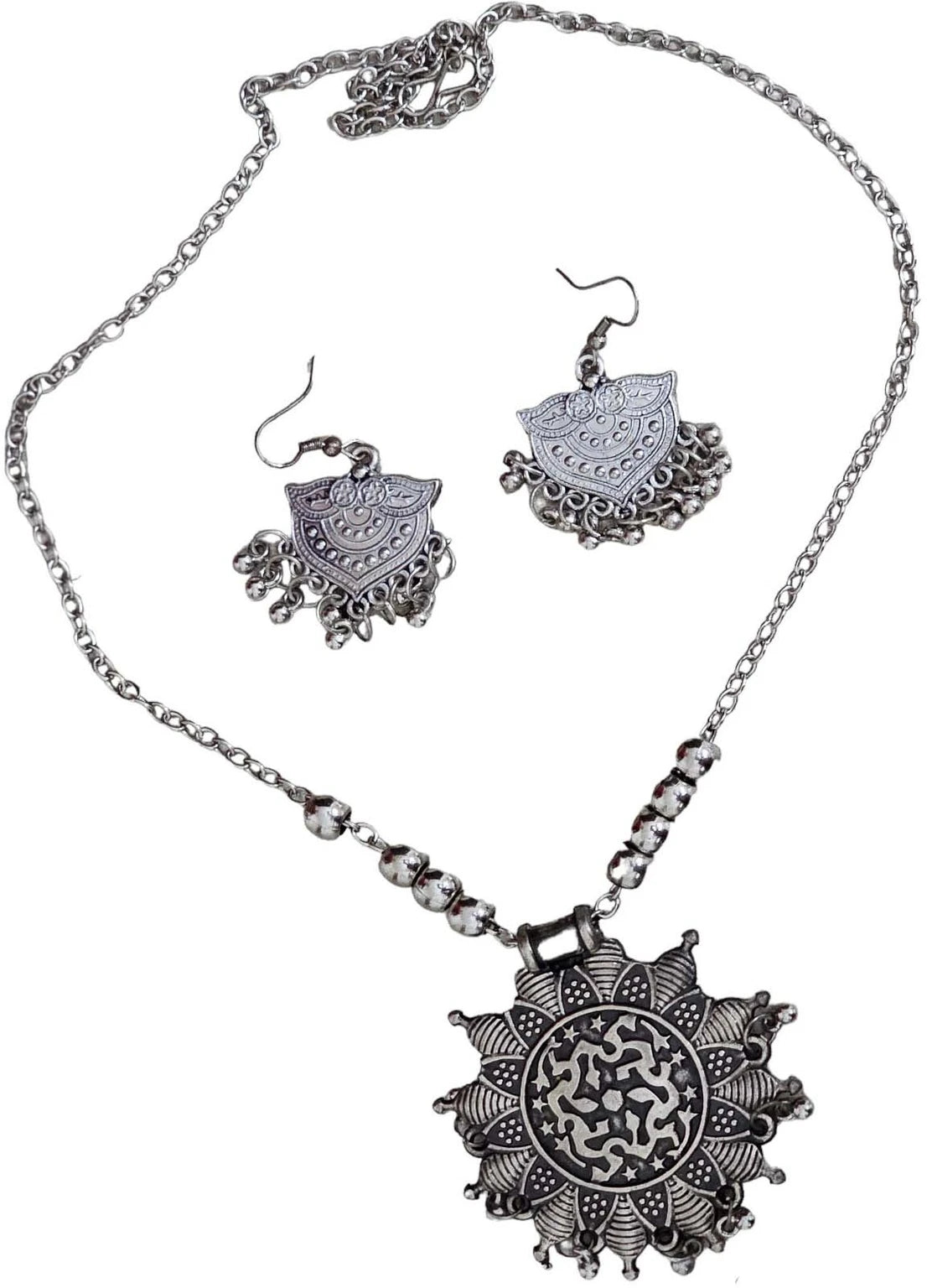 Sovar Oxidised Silver Necklace Set for Women with Matching Earrings