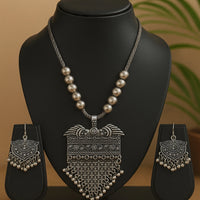 SOVAR Oxidised Silver Tribal Necklace & Earrings Set for Women | Traditional Ethnic Jewellery
