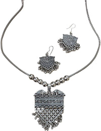 SOVAR Oxidised Silver Tribal Necklace & Earrings Set for Women | Traditional Ethnic Jewellery